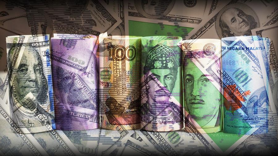 Ilustrasi kumpulan mata uangdunia termasuk Asia