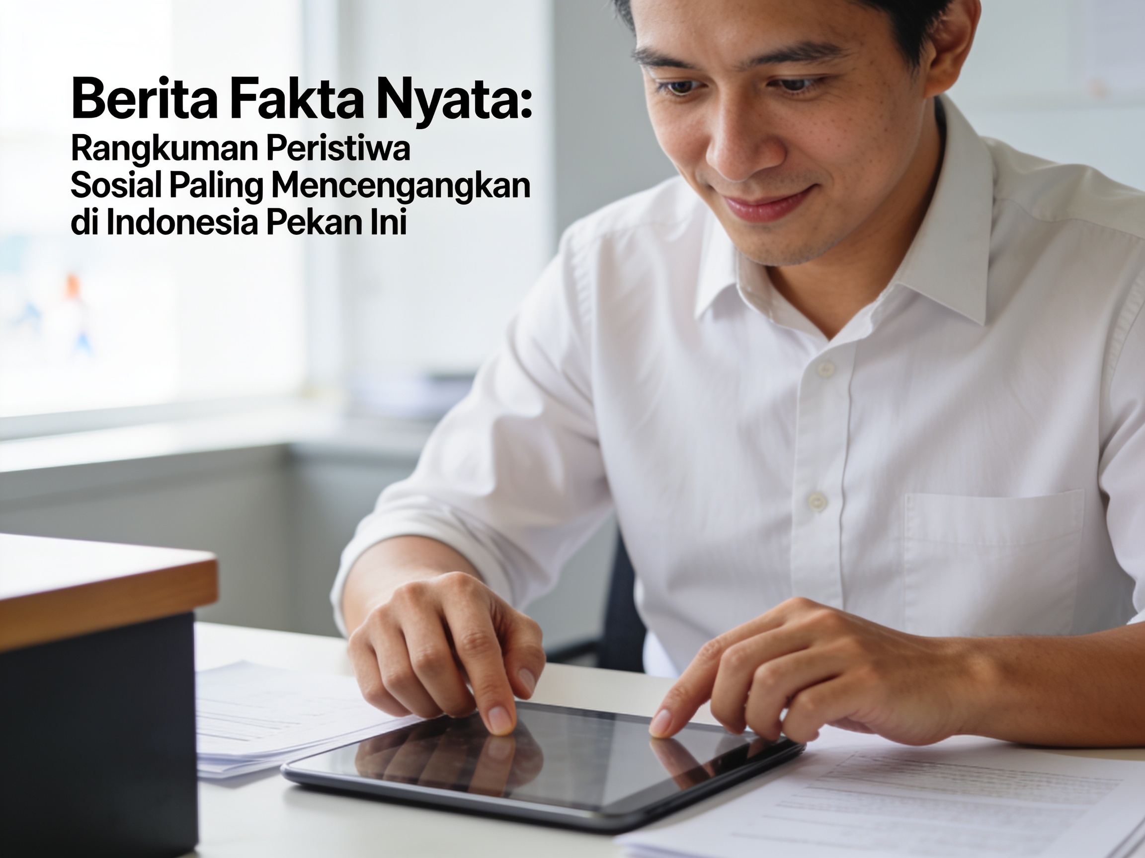 Wartawan investigatif menganalisis data peristiwa sosial terkini di layar komputer.